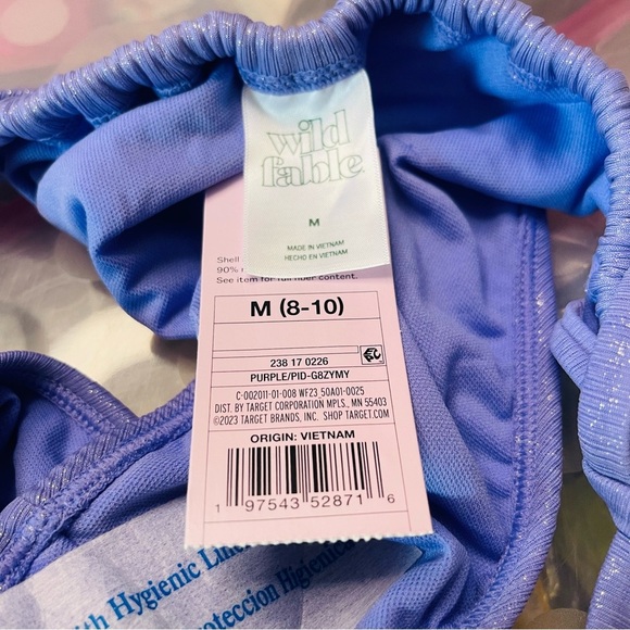 NWT Wild Fable Purple Sparkly FairyCore Tied High Leg Bikini Bottoms Medium - Picture 7 of 8